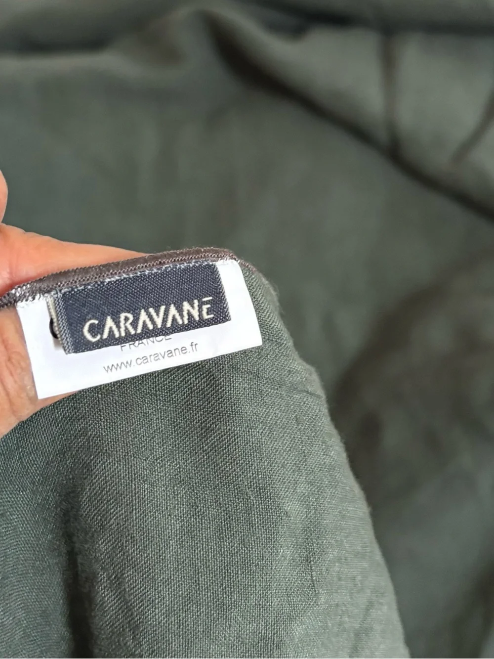 Caravane French Brand Selena Tablecloth washed 100% Linen Forest Green‎ 180x180